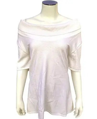 Alex Marie Off Shoulder Knit Top Size Large White Stretch Fabric Flattering Fit