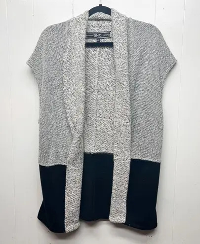 BNCI Colorblock Open Front Women's Cardigan Size Small Cap Sleeves Long Line Black
