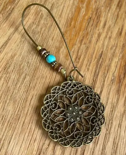 New flower dangle drop earring beaded gem boho nature neutral pretty Brown