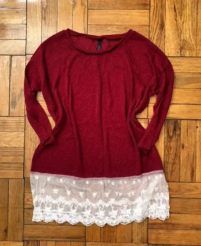 Lace Tunic Oversized Sweater Red Size L