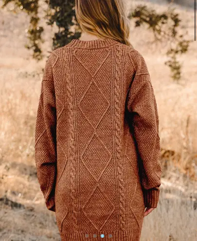 GRACE LILLY Cable Knit Drop Shoulder Loose Fit Sweater Dress Brown Size M