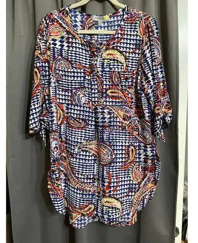 FIGUEROA & FLOWER WO SIZE MEDIUM MULTICOLOR PAISLEY PRINT MIDI DRESS/ TUNIC