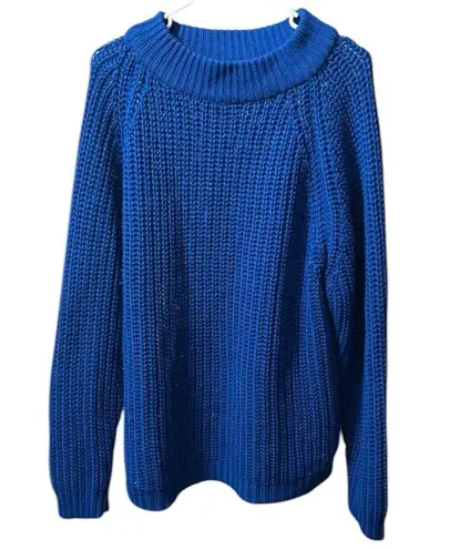 One Step Up Cobalt Blue Cowl Neck Chunky Acrylic Sweater LARGE