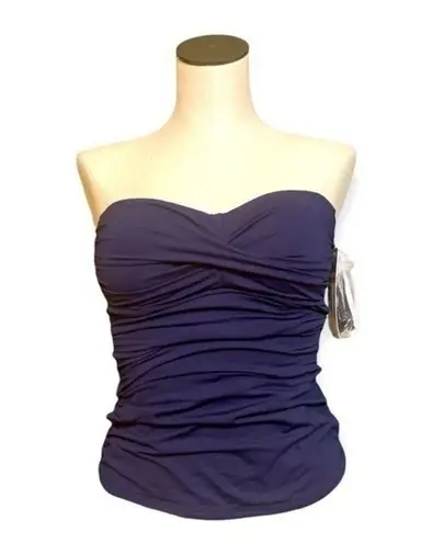 Anne cole NEW  women’s Navy Twist front Ruched Solid Bandeau Tankini Top Sz small