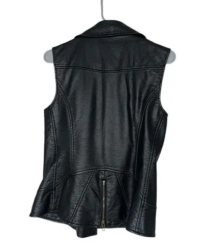 Christina Black Sleeveless Leather Vest with Wide Collar and Asymmetrical Zipper Size M
