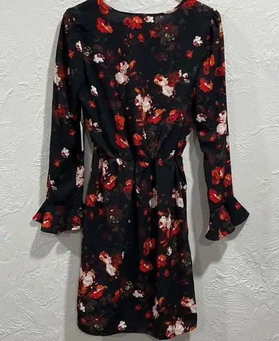 Dex Faux Wrap Black Floral Dress Size Medium