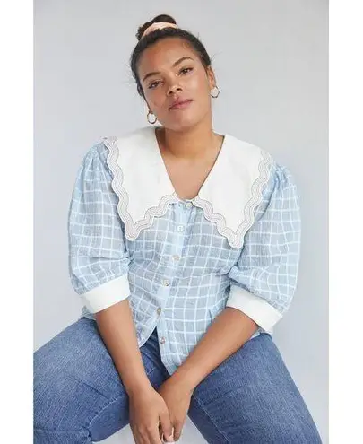Plenty By Tracy Reese NWT Embroidered Plaid Blouse blue & white size 2X