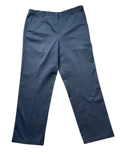L.L. Bean Classic Fit Navy Trousers Women's 14 100% Cotton Hidden Stretch Sides Blue