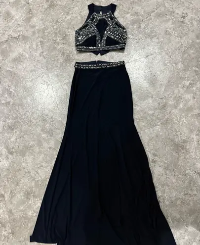Blondie Nites Elegant Navy Evening Gown with Embellished Waist/ prom dress
