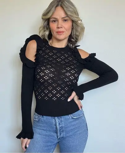 Jill Stuart Perforated Cutout Shoulder Knit Top