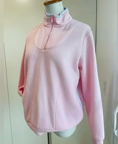 Blair Y2K Pink Pastel Pull Over Sweatshirt 1/4 Zip Plaid Trim Granny Chic Small