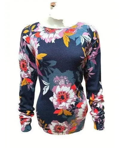 Cable & Gauge Floral Print Rayon Nylon Blend Long Sleeve Sweater M