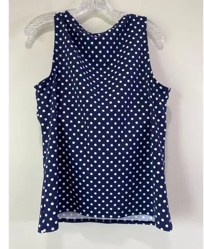 Lands End Polka Dot High Neck Tankini Swim Skirt Set 16 Top Size 16D Blue White