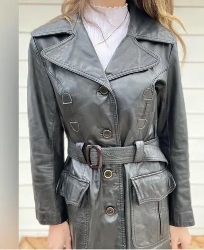 Vintage 90s Black Leather Trench Coat