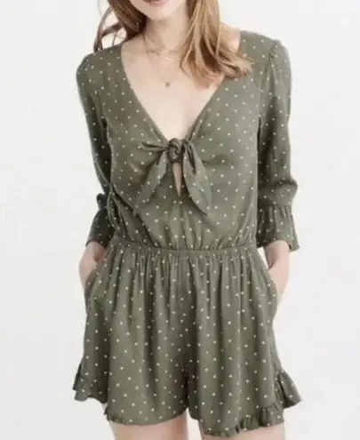 Abercrombie & Fitch  sage green polka dot 3/4 sleeve romper size XS thumbnail 1