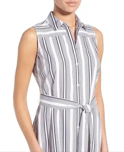 Foxcroft Stripe Non-Iron Cotton Sleeveless Maxi Shirtdress 6 EUC