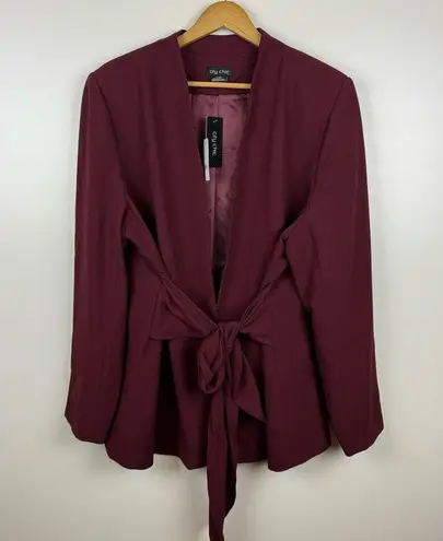 City Chic NWT  Audrie Collarless Textured Jacket in Oxblood‎ Size 20