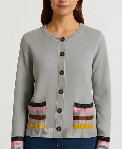 Boden Gray Striped Cuff Pocket Cardigan – Size US 8 (UK 12)