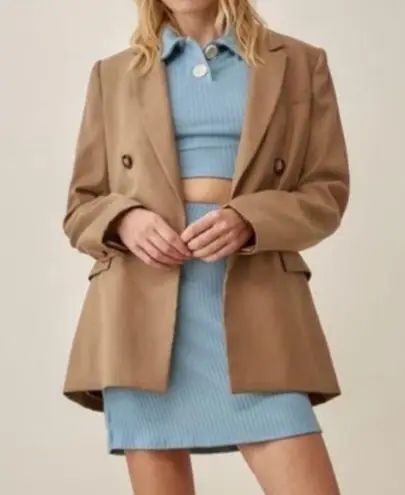 Reformation  Peggy Ribbed Polo Two Button Crop Top Turquoise Green Blue