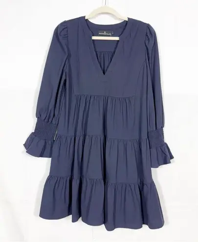 Pomander Place X Tuckernuck Navy Blue Crepe Kenzo Dress Tiered Ruffle Coastal Size M
