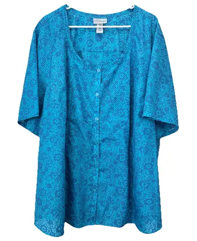 Catherines Blue Gingham Floral Short Sleeve Casual Button Up Shirt Size 4X