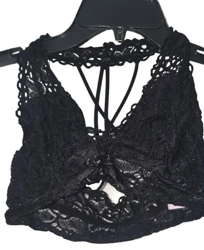 t Lace Bralette High Neck Crisscross Back Sexy Lingerie Top Black Size XS