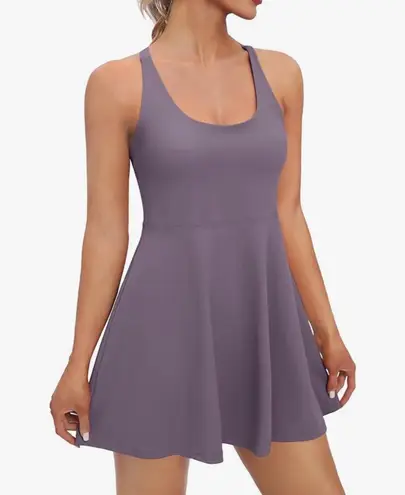 Iuga Activewear Mini Dress Shorts Underneath Tennis Golf Workout Dress Purple S
