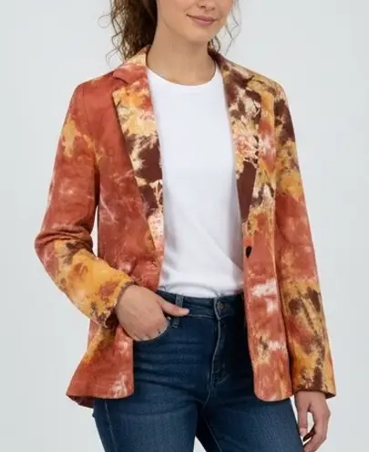 TINA JO Tie Dye Linen Blend Blazer Jacket Orange Brown White Size S