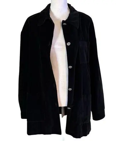 appleseed's Size L Black Velvet Button Front Shacket Shirt Jacket Pockets USA