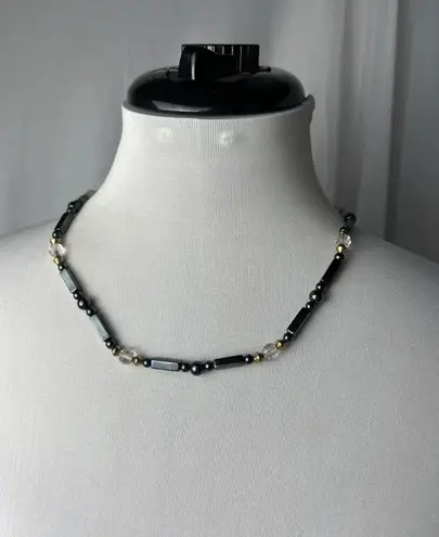 vintage hematite beaded metallic necklace Black
