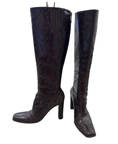 via spiga Italian Leather Brown Snakeskin Knee-High Riding Boots Womens 5.5M SKU