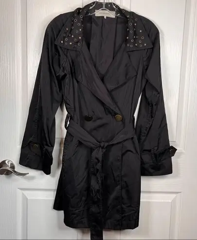Gerard Darel Black Trench Coat Grommets On Collar EU Sz 36 Black