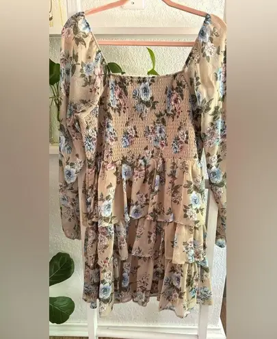 NWOT Madden NYC Triple Ruffle Smocked Dress. Tan Size XXL