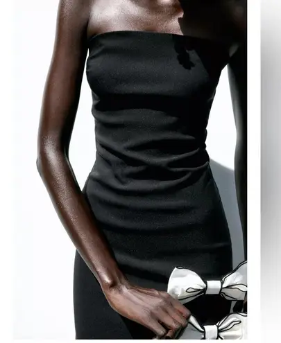 ZARA NWT Black bow front mini dress with white contrasting bows