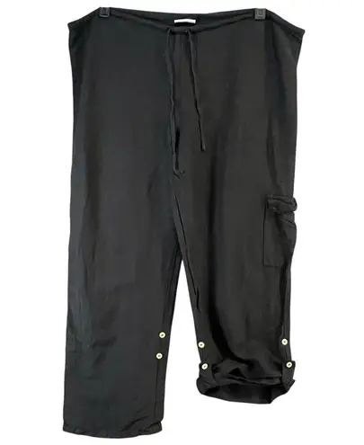 Spirit Vintage Cargo Capri Pants Womens S Black Linen Roll Tab Hem Y2K Coastal