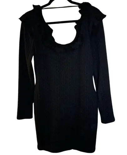 19 Cooper Ruffle Long Sleeve Knit Dress Black Mini Dress Size L