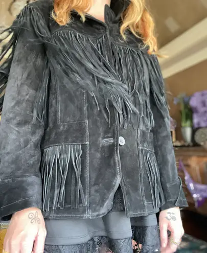Leather Fringe Motorcycle Jacket Size L