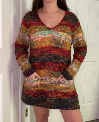 Handmade Rainbow Crochet Longline Top (Or Dress!) With Pockets Size M