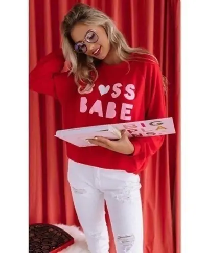 Trendy Boss Babe Oversized Sweatshirt Red Size M