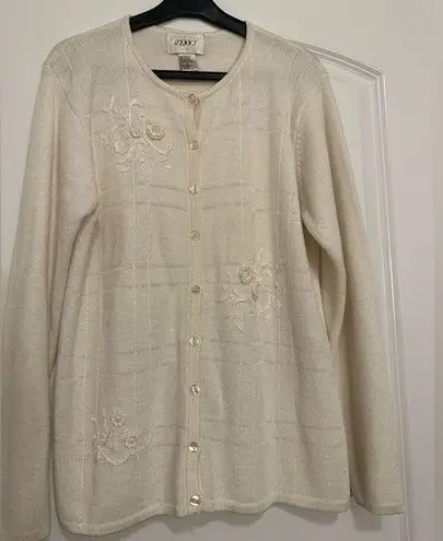 JENNY Sweater Women Medium Floral White Embroidered Long Sleeve Cardigan