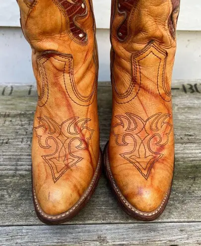 Capezio Miss Butterfly Boots stacked heel marbled brindle tan brown leather