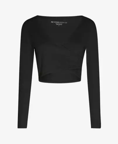 Beyond Yoga  Graceland Wrap Surplice Cropped Long Sleeve Top Black