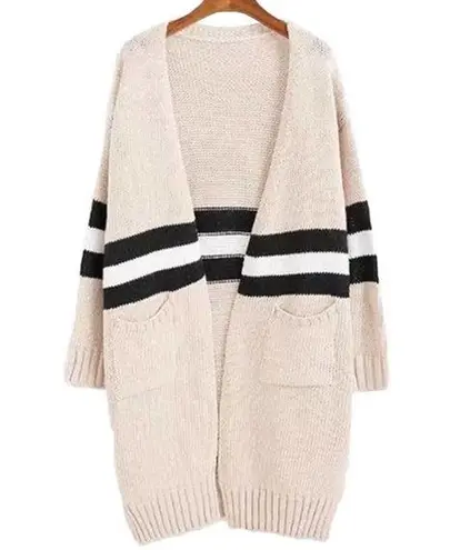 Goodnight Macaroon ‘Estrella' Stripe Colorblock Cardigan in Cream White - Image 1