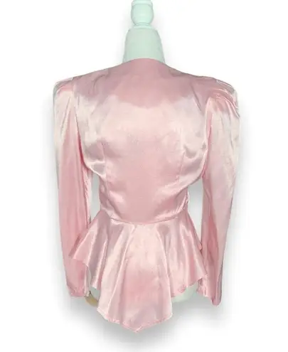 Vintage All That Jazz Pink Satin Peplum Blouse V Neck 80s Glam Blazer Hourglass Size XS