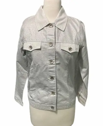 Denim & Co  Denim Denim Jean Jacket Metallic Silver XS Extra Small