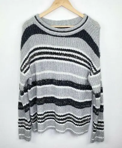 a.n.a  A New Approach Sweater Womens LARGE Grey Black White Striped Knit Pullover