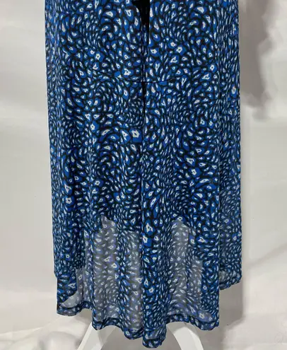 Susan Graver New Animal Print Mesh Midi Wrap Dress Blue Black Size Medium