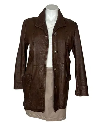 LEATHERS By NEW ENGLAND Sports Wear Brown Leather Jacket Half Belt VINTAGE