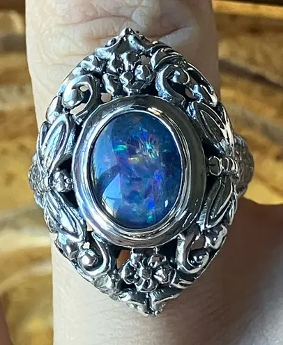 Australian Boulder Opal Sterling Silver Ring Size 7.25