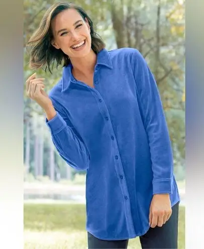 appleseed's Appleseed’s Soft Periwinkle Velour Big Shirt Women’s Size Petite Medium